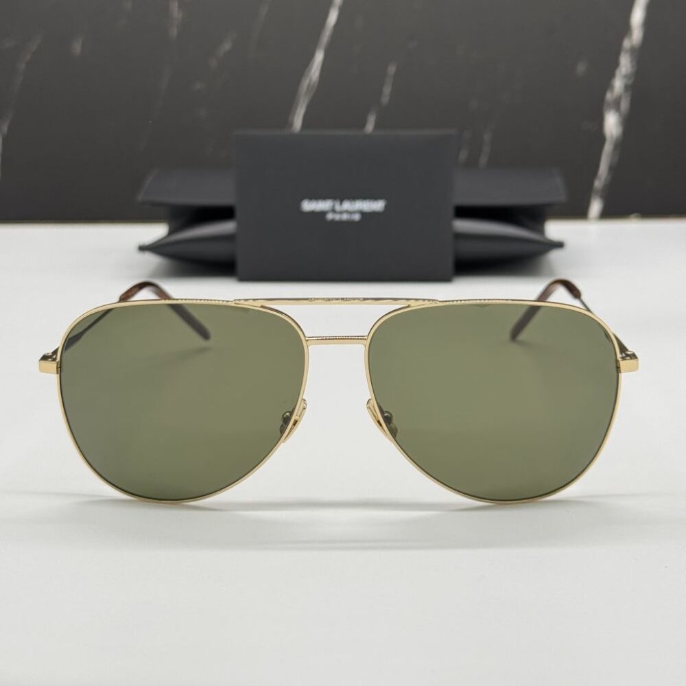 NEW SAINT LAURENT CLASSIC 11 028 GOLD/GREEN AVIATOR SUNGLASSES SAINT LAURENT - Picture 1 of 10